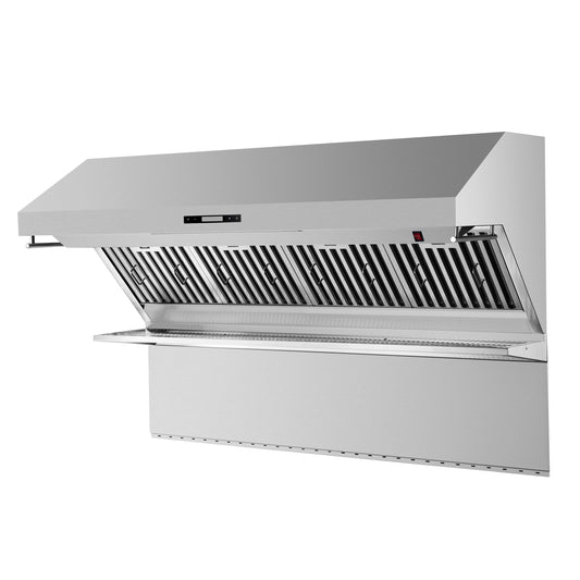 Savona 60-Inch Wall Mount Range Hood, Baffle Filters & Backsplash, Heating Lamps