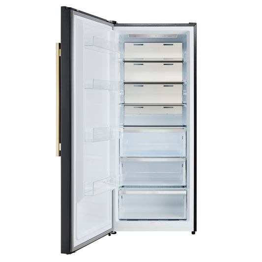 Forno Maderno 28-Inch Convertible Upright Freezer/Refrigerator in Black with Antique Brass Handle, 13.6 cu.ft., Left Swing