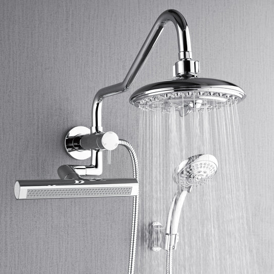 Forno Acqua AcquaFALL Mini 8 Inch Shower Head, Polished Stainless Steel Finish, Overhead Rainfall Shower, Handheld Shower Head, Body Jets, 2.5 GPM Flow Rate