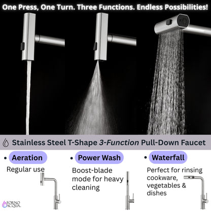 FORNO ACQUA 33 in. Drop-In/Undermount 3-Level Workstation Sink with Waterfall Faucet & Glass Rinser