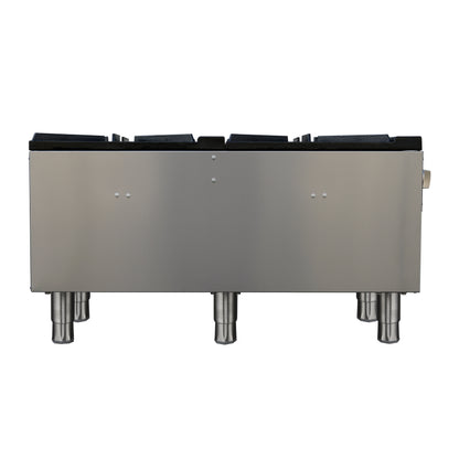 Forno Commerciale gas stock pot range, 2 powerful 3-ring burners, 160,000 BTU, durable stainless steel, heavy-duty cast iron grates