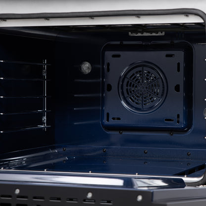 Massimo 30 Inch Dual Fuel Range in Black with Air Fryer Basket, True Convection Oven, Matte Cast Iron Grates, and Antique Brass Handles