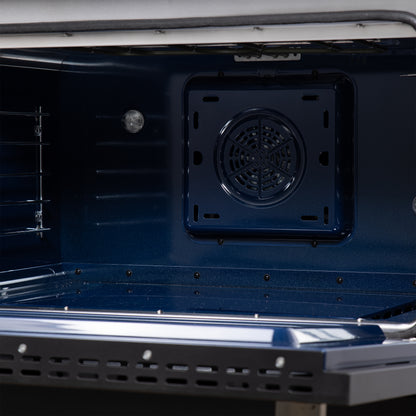 Massimo 36 Inch Dual Fuel Range in Black with Air Fryer Basket, True Convection Oven, Matte Cast Iron Grates, and Antique Brass Handles