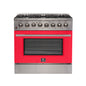 Forno Galiano 36-Inch Freestanding Dual Fuel Range, 6 Burners, Double Convection Ovens, Red Door
