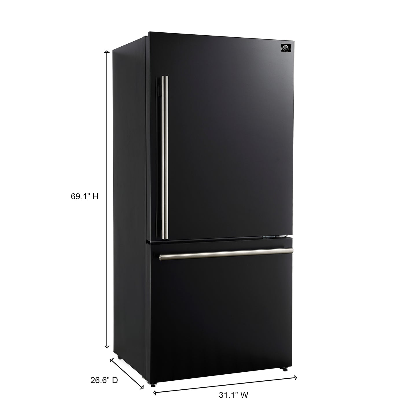 FORNO 2-Piece Black Kitchen Bundle - 30" Induction Range and 31" Bottom Freezer Refrigerator