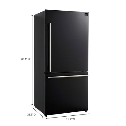 FORNO 2-Piece Black Kitchen Bundle - 30" Induction Range and 31" Bottom Freezer Refrigerator