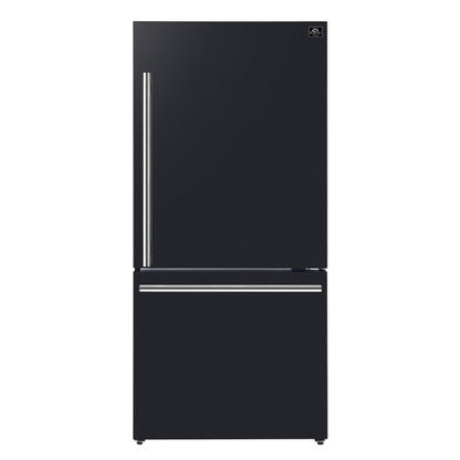 FORNO 2-Piece Black Kitchen Bundle - 30" Induction Range and 31" Bottom Freezer Refrigerator