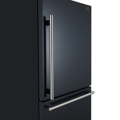 FORNO 2-Piece Black Kitchen Bundle - 30" Induction Range and 31" Bottom Freezer Refrigerator