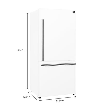 FORNO 2-Piece White Kitchen Bundle - 30" Induction Range and 31" Bottom Freezer Refrigerator