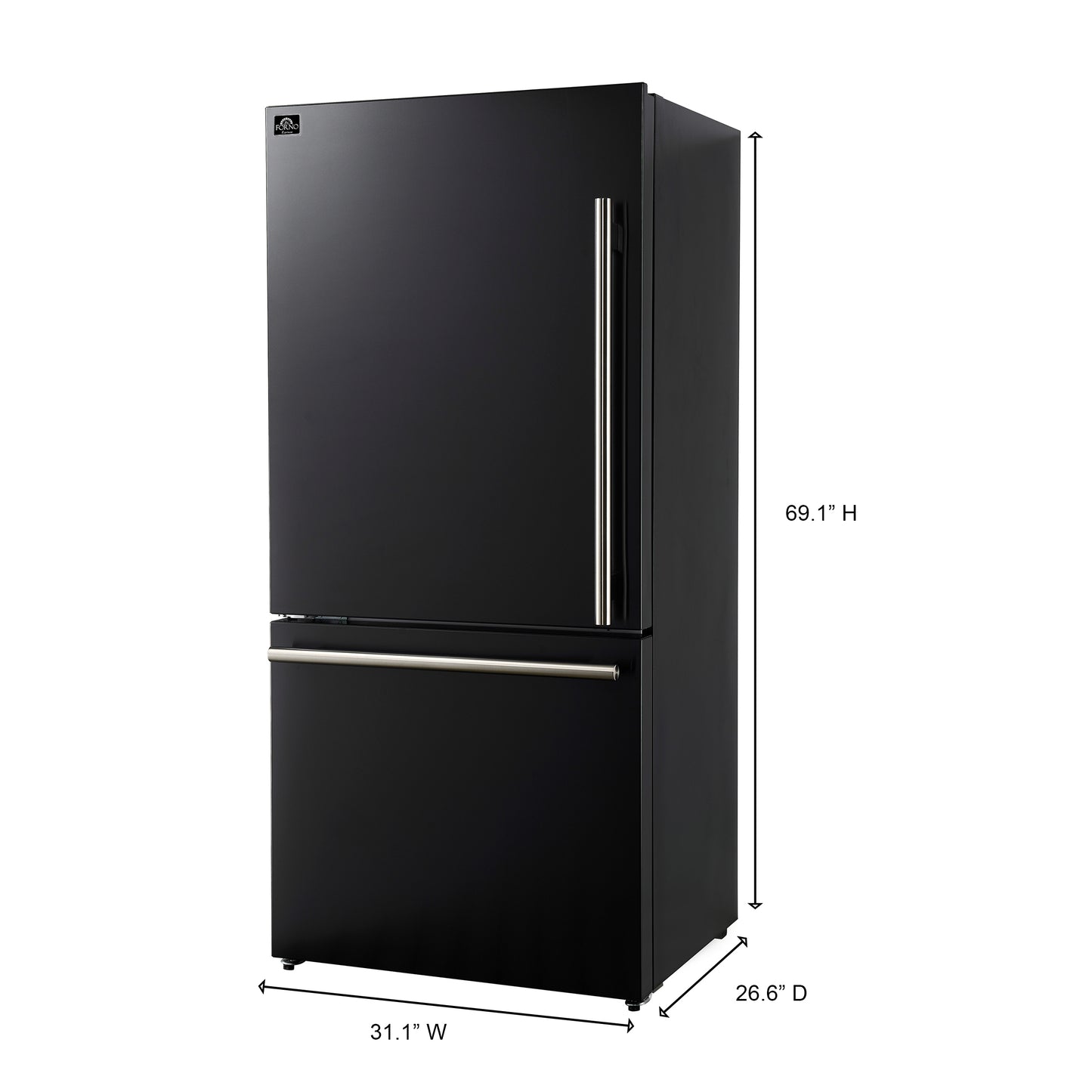 FORNO 2-Piece Black Kitchen Bundle - 30" Induction Range and 31" Bottom Freezer Refrigerator