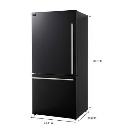 FORNO 2-Piece Black Kitchen Bundle - 30" Induction Range and 31" Bottom Freezer Refrigerator