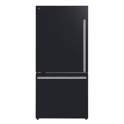 FORNO 2-Piece Black Kitchen Bundle - 30" Induction Range and 31" Bottom Freezer Refrigerator