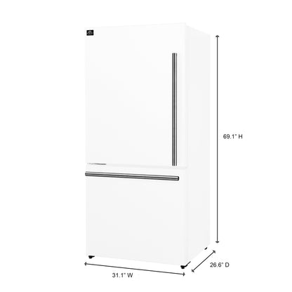 FORNO 2-Piece White Kitchen Bundle - 30" Induction Range and 31" Bottom Freezer Refrigerator