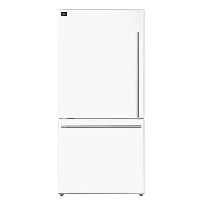 FORNO 2-Piece White Kitchen Bundle - 30" Induction Range and 31" Bottom Freezer Refrigerator