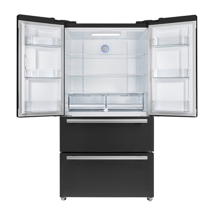 FORNO 2-Piece Black Kitchen Bundle - 30" Induction Range and 36" Bottom Freezer Refrigerator