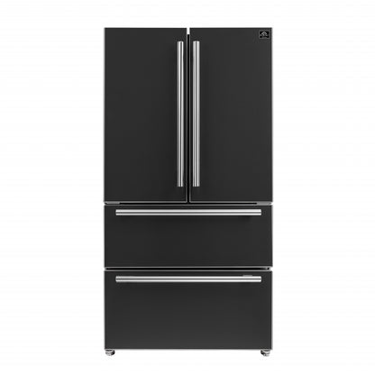 FORNO 2-Piece Black Kitchen Bundle - 30" Induction Range and 36" Bottom Freezer Refrigerator
