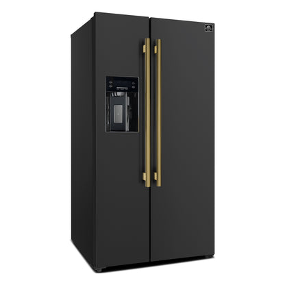 FORNO 2-Piece Black Kitchen Bundle - 30" Induction Range and 36" Bottom Freezer Refrigerator