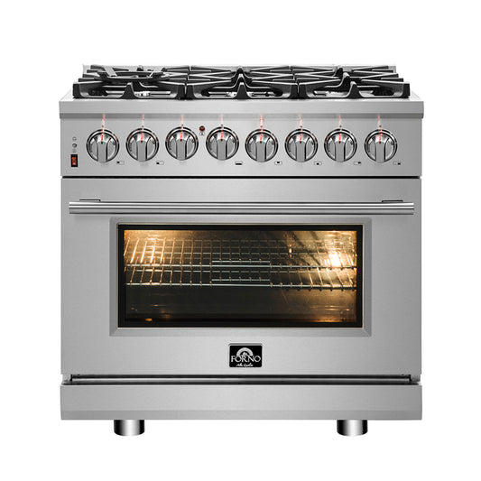 Massimo 36-inch Dual Fuel Range All Stainless Steel with 6 Sealed Burners 83,000 BTU,Wok Support & Griddle, 5.36 cu.ft. True Convection Oven with Air Fryer