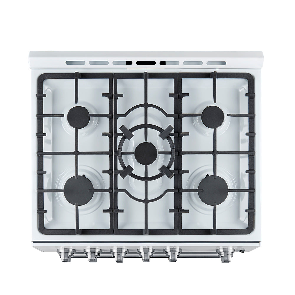 Forno Leonardo Espresso 30-Inch White Gas Range, 5 Burners, 39,500 BTU, 5 cu.ft Convection Oven