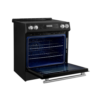 FORNO 2-Piece Black Kitchen Bundle - 30" Induction Range and 36" Bottom Freezer Refrigerator