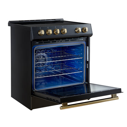 FORNO 2-Piece Black Kitchen Bundle - 30" Induction Range and 31" Bottom Freezer Refrigerator
