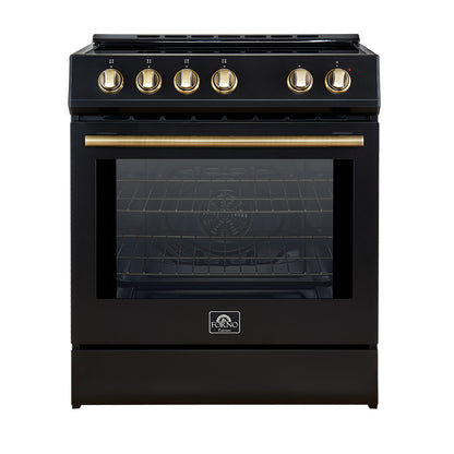 FORNO 2-Piece Black Kitchen Bundle - 30" Induction Range and 31" Bottom Freezer Refrigerator