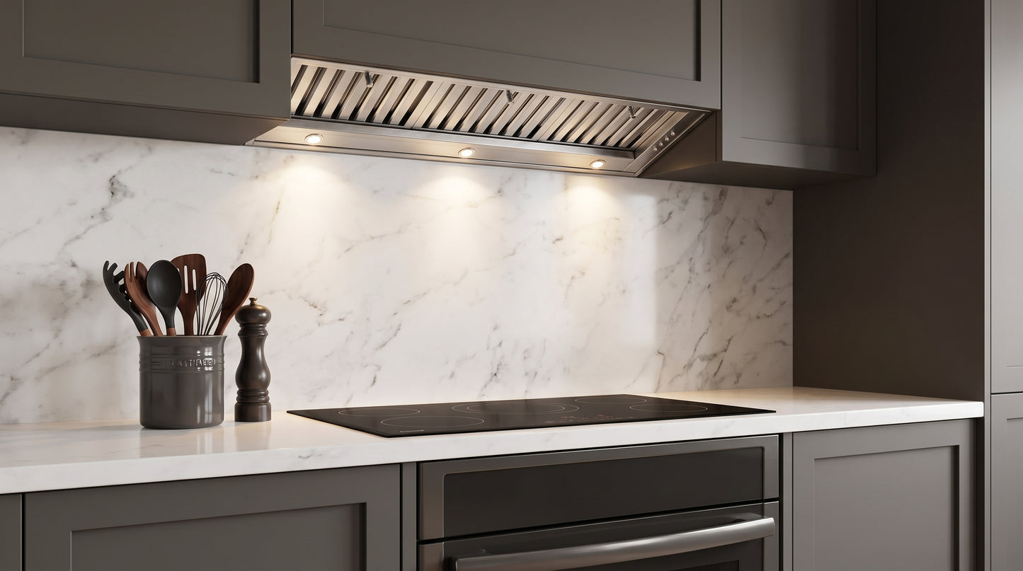 Forno Frassanito 48-Inch Recessed Range Hood, Stainless Steel Baffle Filters, LED Lighting