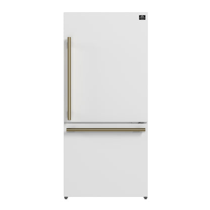 FORNO 2-Piece White Kitchen Bundle - 30" Induction Range and 31" Bottom Freezer Refrigerator