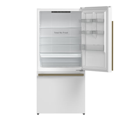 FORNO 2-Piece White Kitchen Bundle - 30" Induction Range and 31" Bottom Freezer Refrigerator