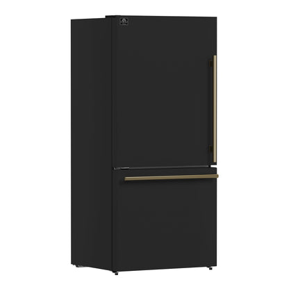 FORNO 2-Piece Black Kitchen Bundle - 30" Induction Range and 31" Bottom Freezer Refrigerator