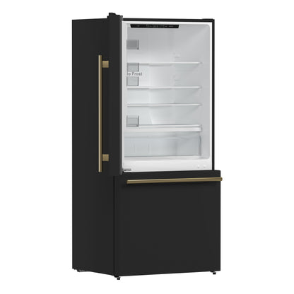 FORNO 2-Piece Black Kitchen Bundle - 30" Induction Range and 31" Bottom Freezer Refrigerator