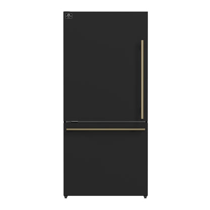 FORNO 2-Piece Black Kitchen Bundle - 30" Induction Range and 31" Bottom Freezer Refrigerator