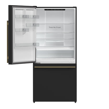 FORNO 2-Piece Black Kitchen Bundle - 30" Induction Range and 31" Bottom Freezer Refrigerator