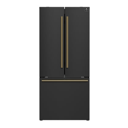 FORNO 2-Piece Black Kitchen Bundle - 30" Induction Range and 31" Bottom Freezer Refrigerator
