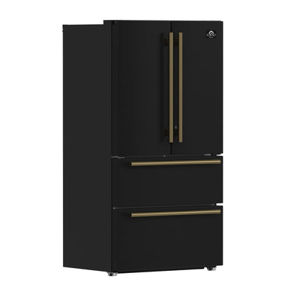 FORNO 2-Piece Black Kitchen Bundle - 30" Induction Range and 36" Bottom Freezer Refrigerator
