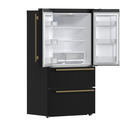 FORNO 2-Piece Black Kitchen Bundle - 30" Induction Range and 36" Bottom Freezer Refrigerator