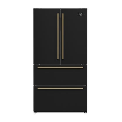 FORNO 2-Piece Black Kitchen Bundle - 30" Induction Range and 36" Bottom Freezer Refrigerator
