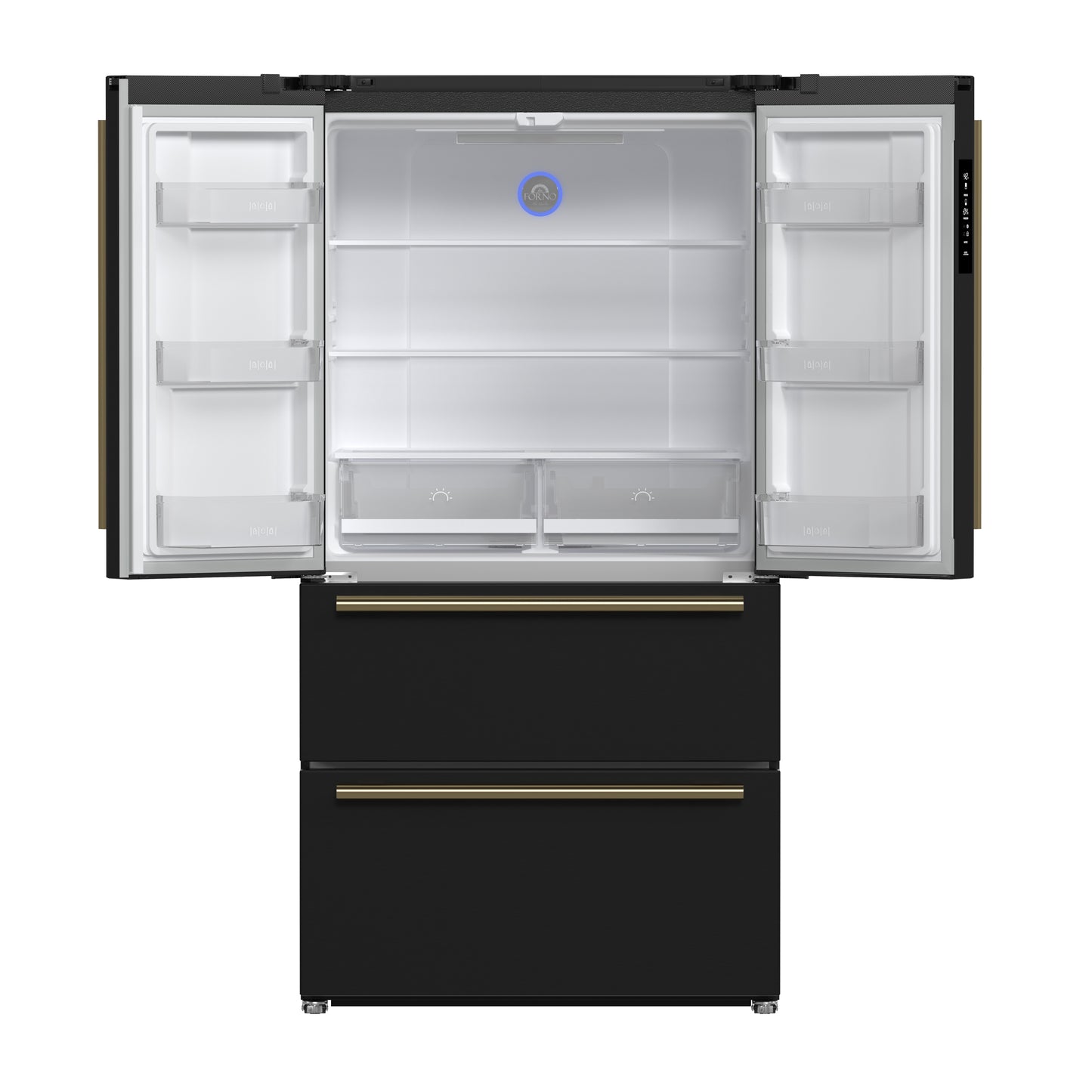 FORNO 2-Piece Black Kitchen Bundle - 30" Induction Range and 36" Bottom Freezer Refrigerator