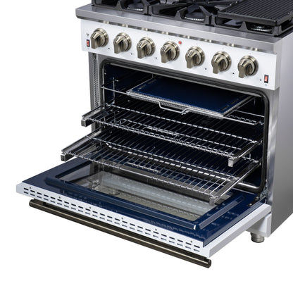 Forno Massimo 36-Inch White Freestanding Gas Range, 6 Sealed Burners, Convection Oven, Energy Efficient