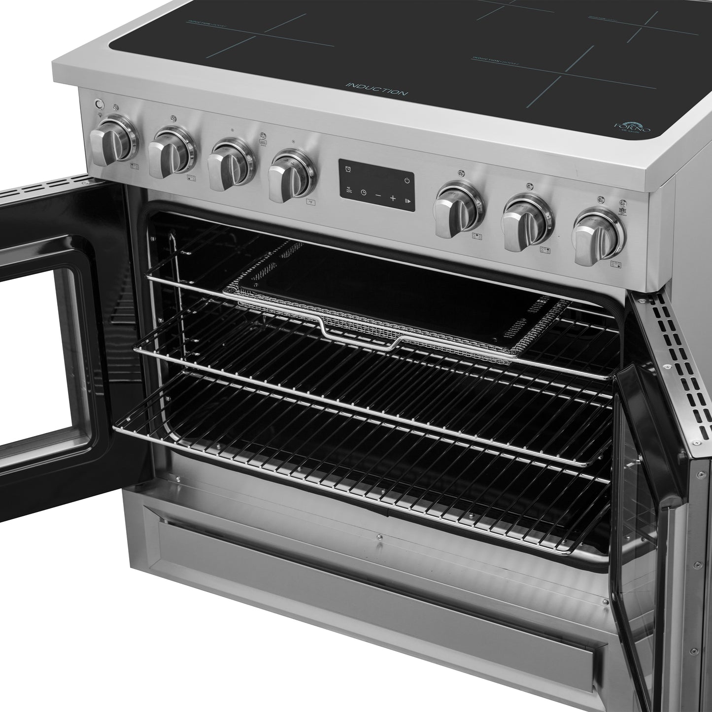 Forno Torino 36 Inch French Door Induction Range with Air Fryer and True Convection Oven