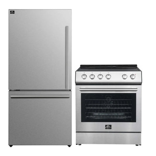 FORNO 2-Piece SS Kitchen Bundle - 30" Electric Range and 31" Bottom Freezer Refrigerator