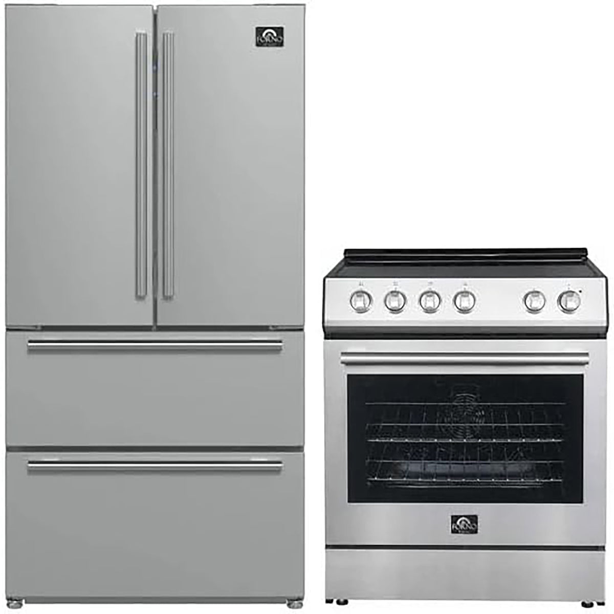 FORNO 2-Piece SS Kitchen Bundle - 30" Electric Range and 36" Bottom Freezer Refrigerator