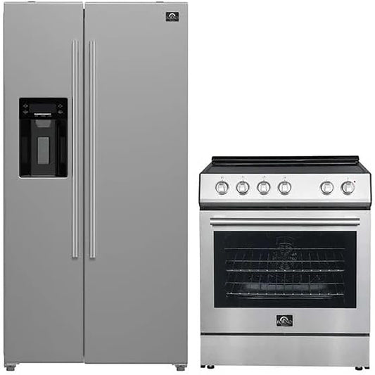 FORNO 2-Piece SS Kitchen Bundle - 30" Electric Range and 36" Bottom Freezer Refrigerator