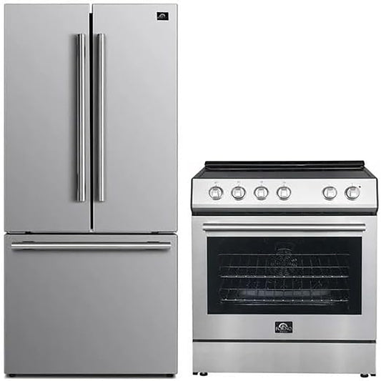 FORNO 2-Piece SS Kitchen Bundle - 30" Electric Range and 31" Bottom Freezer Refrigerator