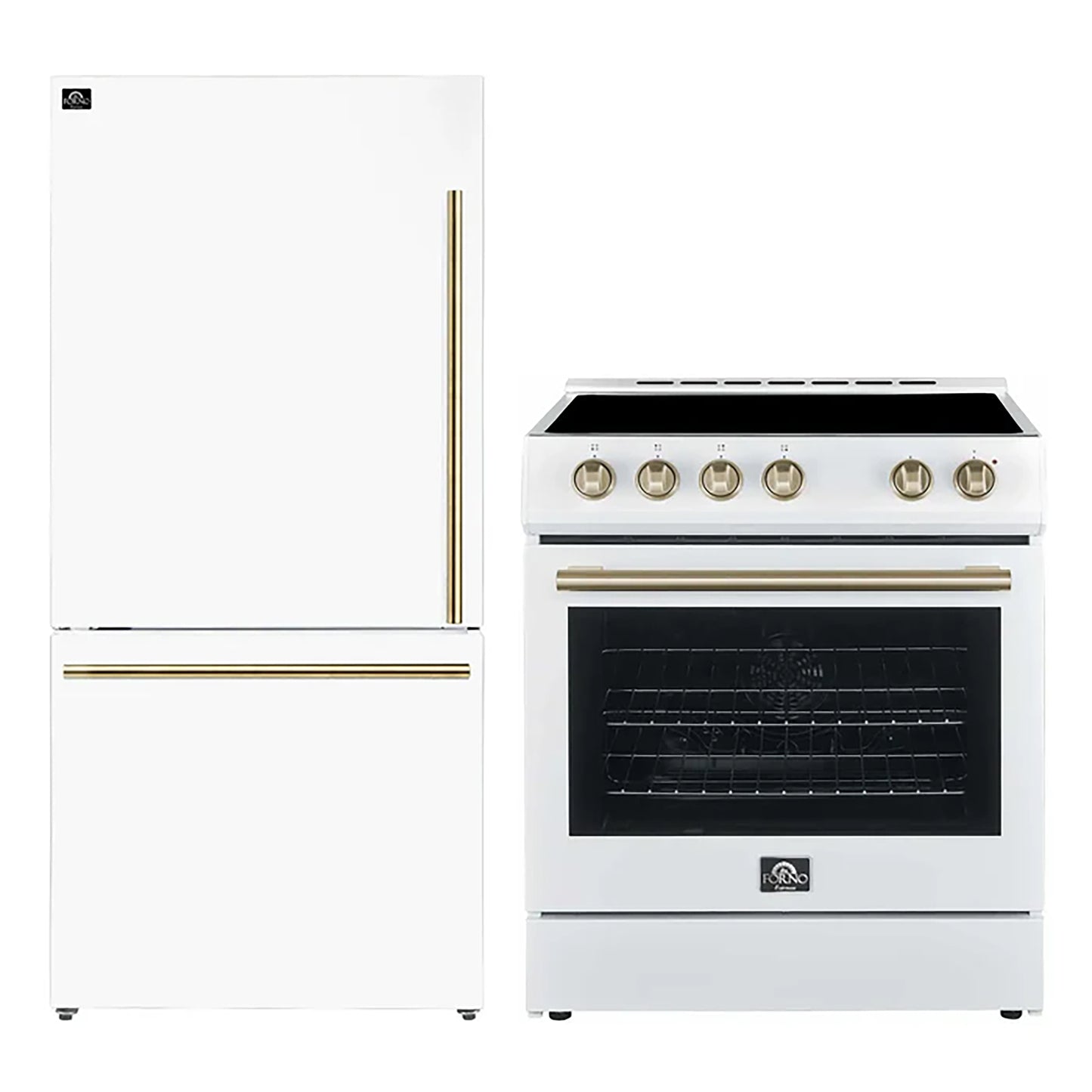 FORNO 2-Piece White Kitchen Bundle - 30" Electric Range and 31" Bottom Freezer Refrigerator