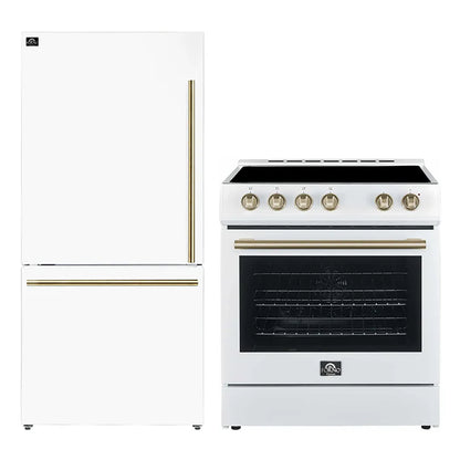 FORNO 2-Piece White Kitchen Bundle - 30" Electric Range and 31" Bottom Freezer Refrigerator