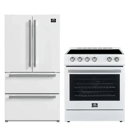 FORNO 2-Piece White Kitchen Bundle - 30" Electric Range and 36" Bottom Freezer Refrigerator