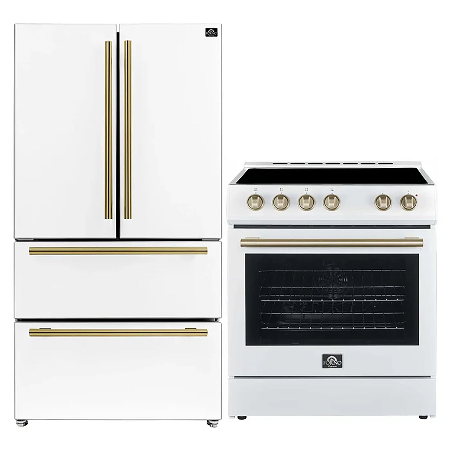 FORNO 2-Piece White Kitchen Bundle - 30" Electric Range and 36" Bottom Freezer Refrigerator