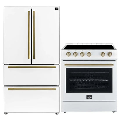 FORNO 2-Piece White Kitchen Bundle - 30" Electric Range and 36" Bottom Freezer Refrigerator