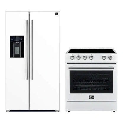 FORNO 2-Piece White Kitchen Bundle - 30" Electric Range and 36" Bottom Freezer Refrigerator